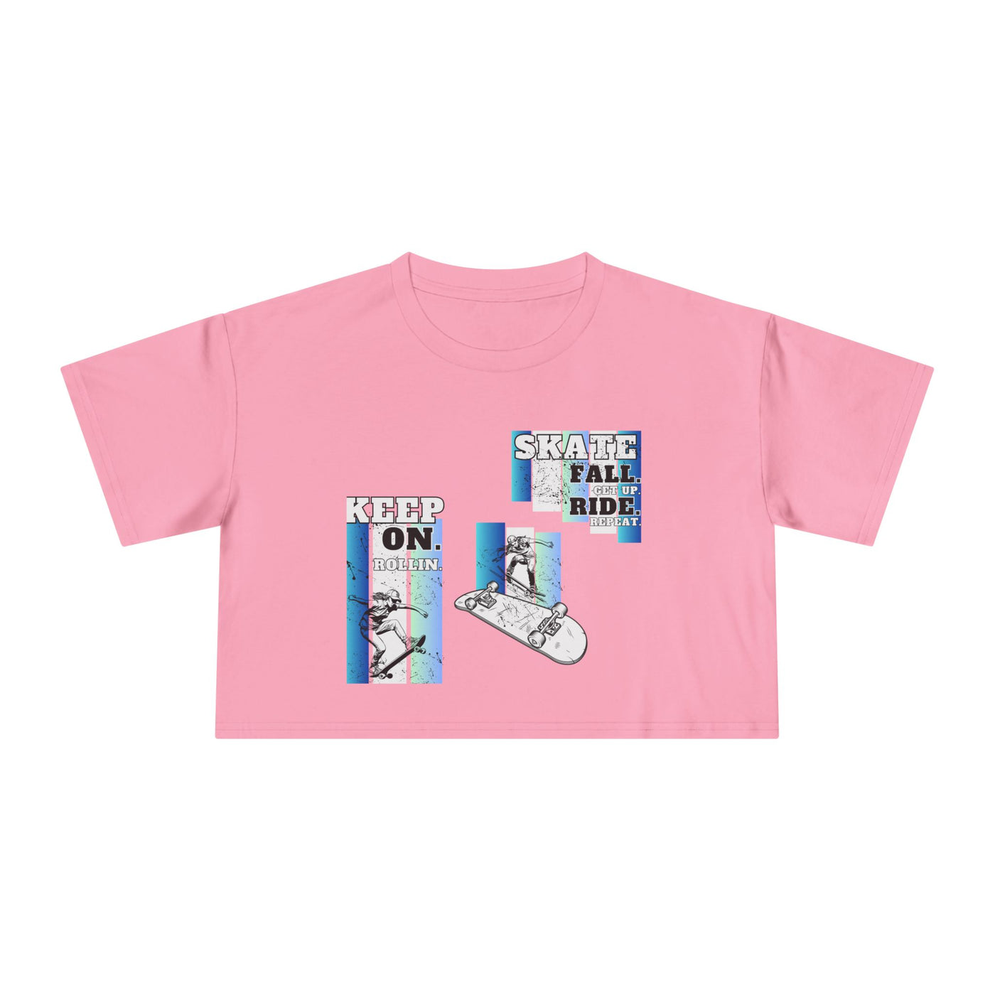 Skateboarding Women's Crop Tee - Keep On Skatin' & Fall Ride Graphic T-Shirt