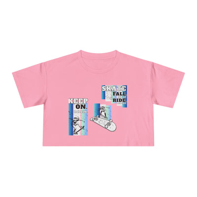 Skateboarding Women's Crop Tee - Keep On Skatin' & Fall Ride Graphic T-Shirt
