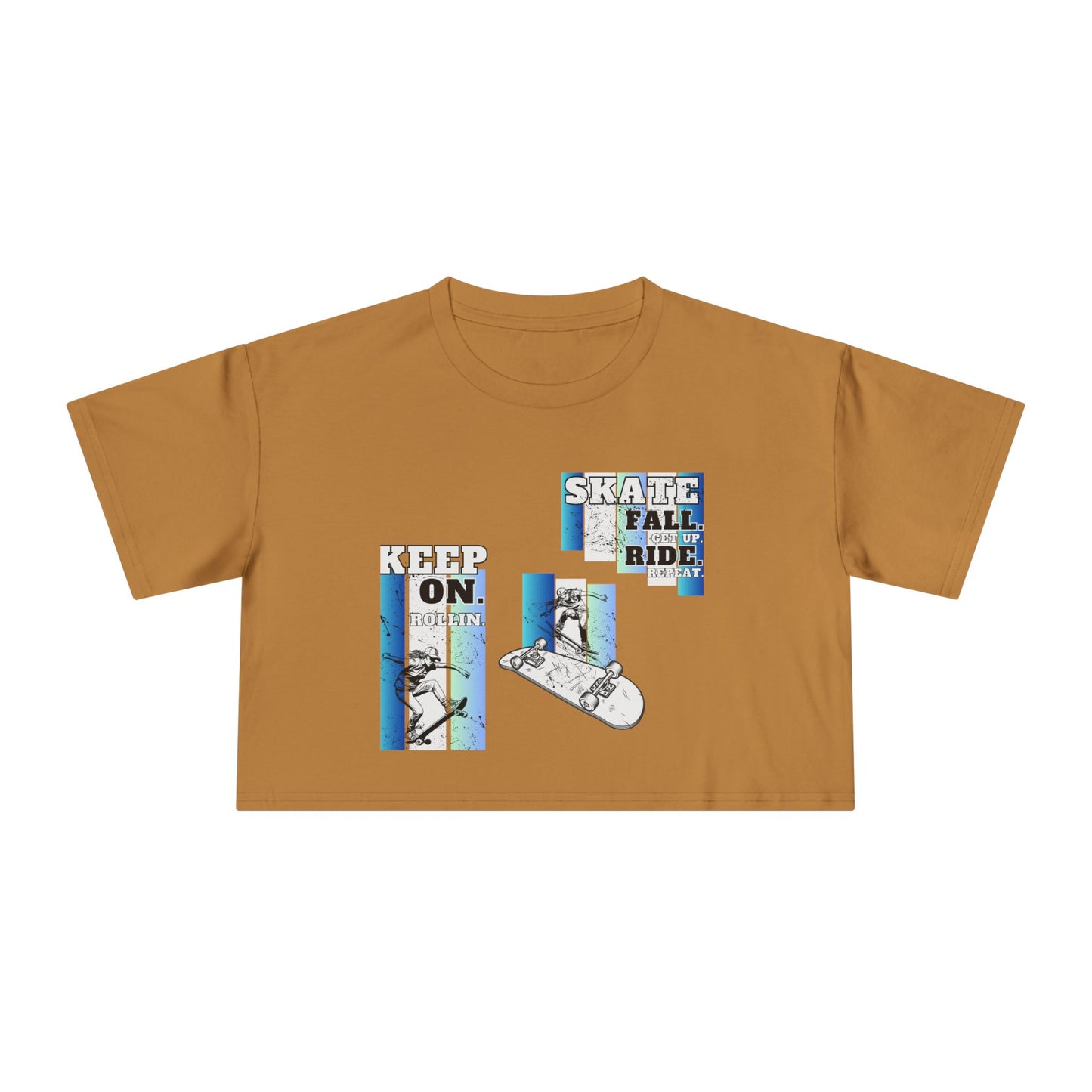 Skateboarding Women's Crop Tee - Keep On Skatin' &amp; Fall Ride Graphic T-Shirt