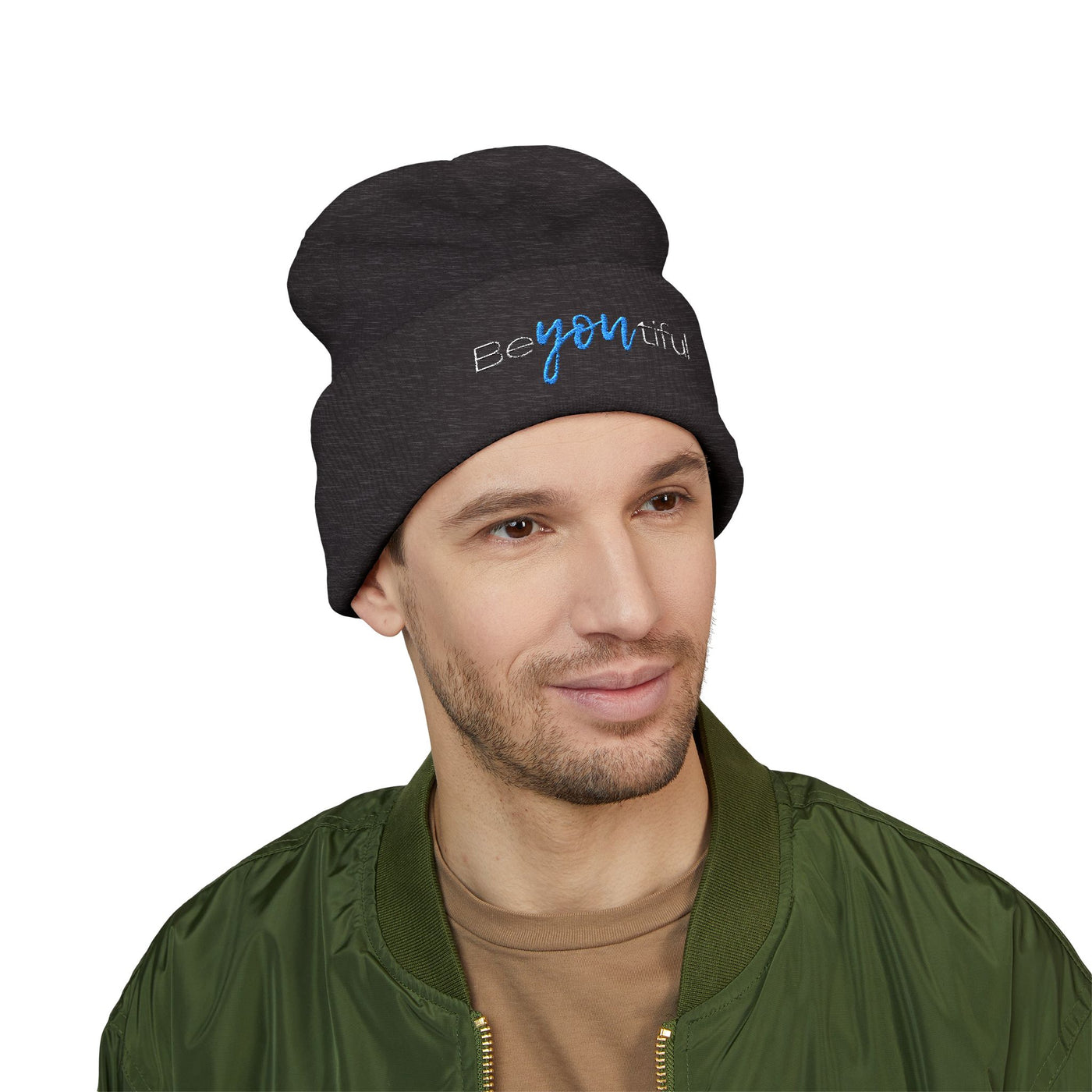 Vibrant "BeYoutiful" Cuffed Beanie - Stylish Embroidered Hat for Self-Expression