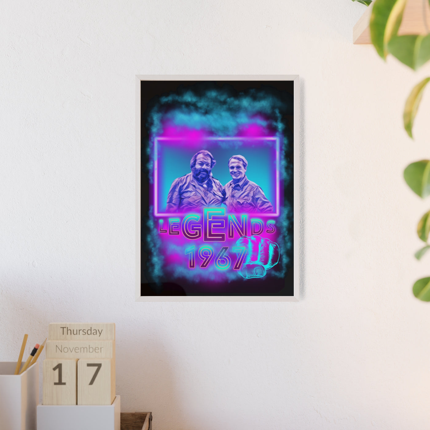 Retro Legends Poster with Wooden Frame - 1967 Nostalgia Art Bud Spencer &amp; Terence Hill