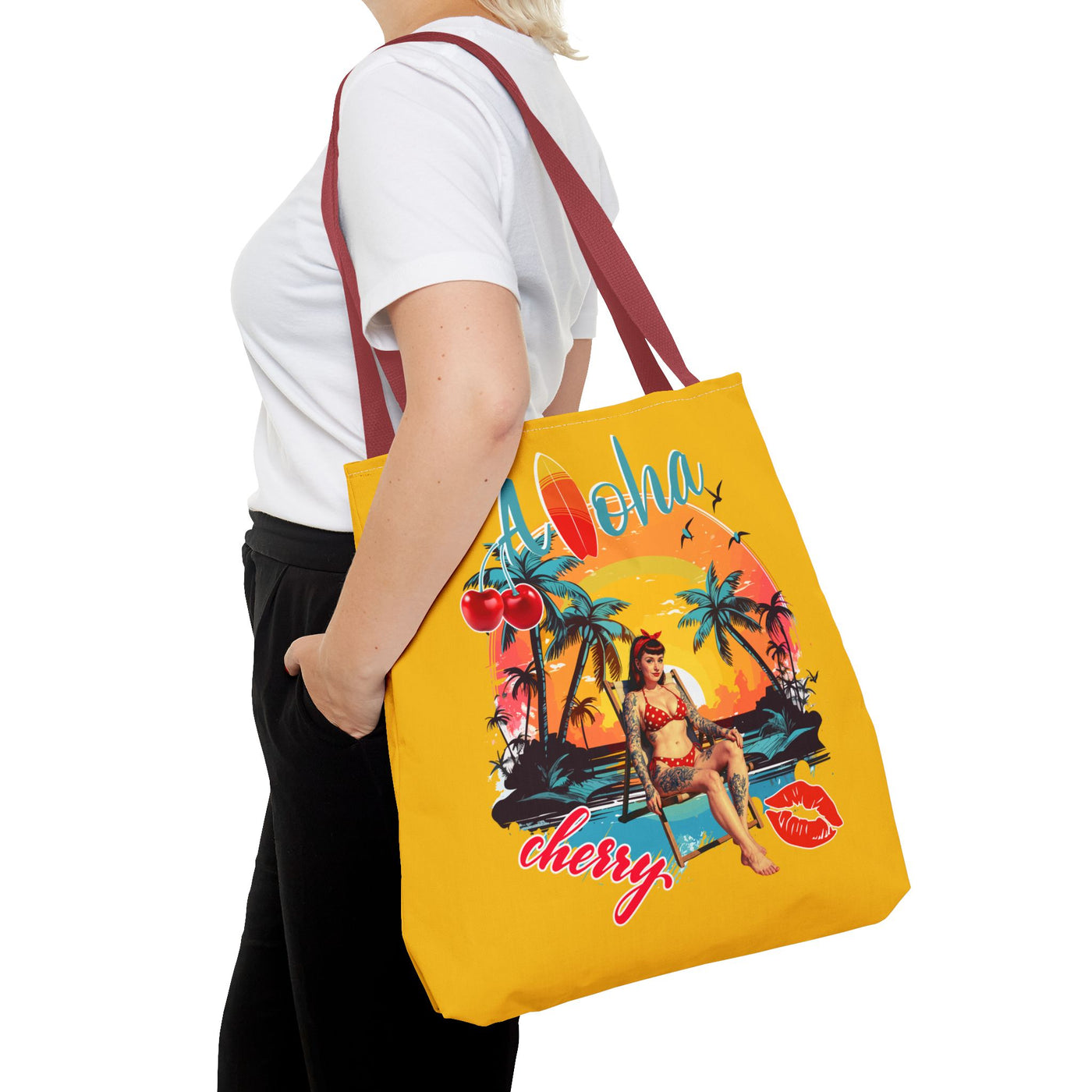 Aloha Cherry Tropical Tote Bag | Beach Accessories, Summer Bag, Travel Tote, Hanging Bag, Beach Bag