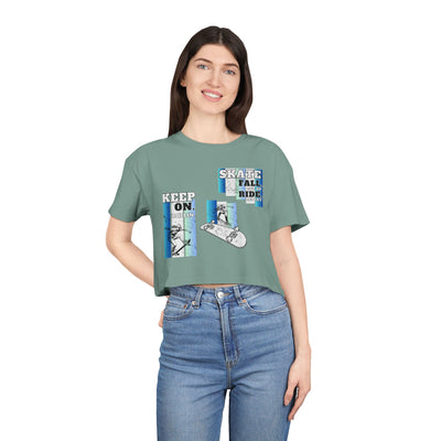 Skateboarding Women's Crop Tee - Keep On Skatin' & Fall Ride Graphic T-Shirt