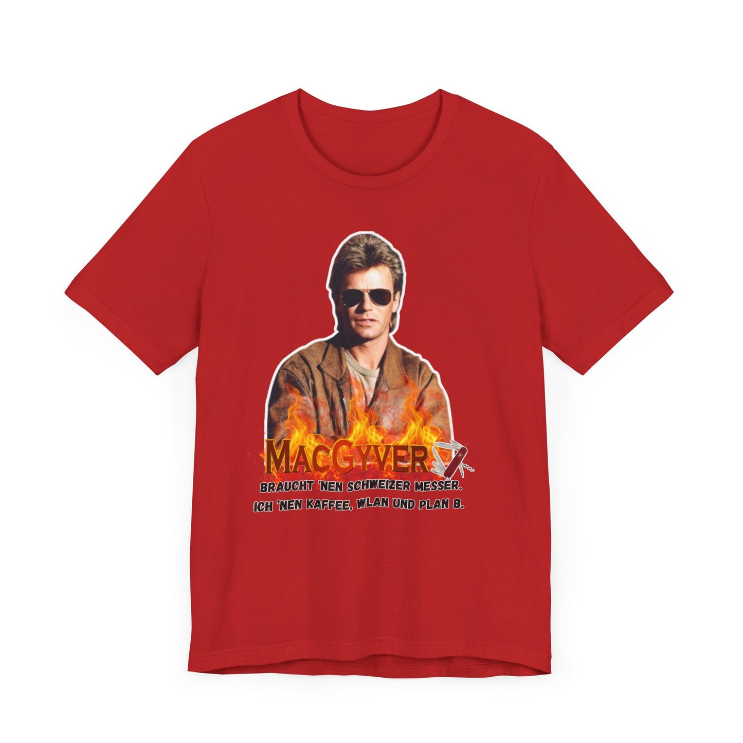 MacGyver Inspired Unisex Jersey Tee - 'Ich Nehm Kaffee, WLAN und Plan B'