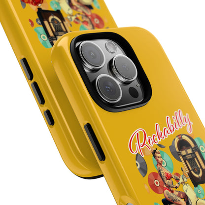 Rockabilly Phone Case, Vintage Scooter Design, Retro Style Cover, Fun Gift for Music Lovers, Yellow Tough Cases