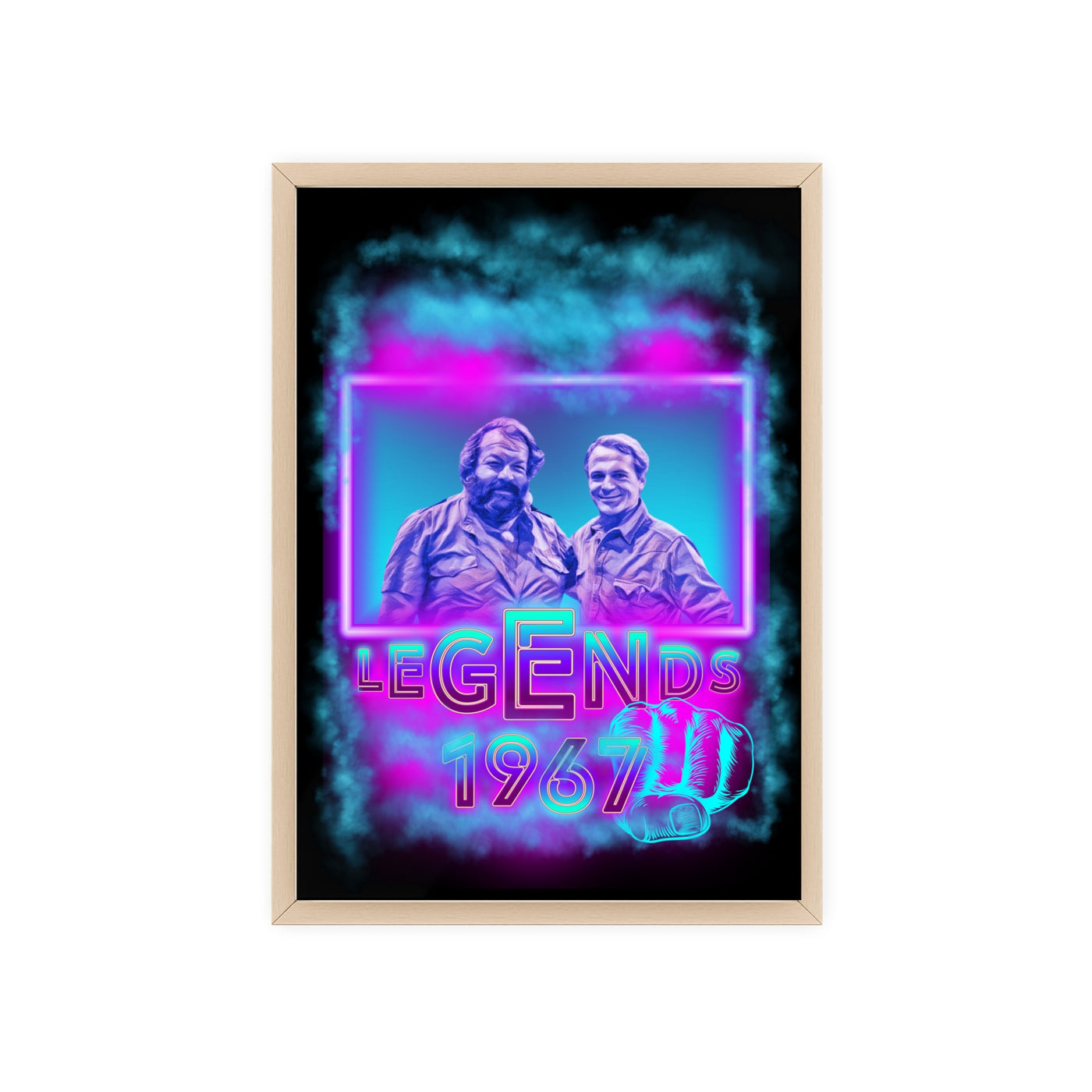 Retro Legends Poster with Wooden Frame - 1967 Nostalgia Art Bud Spencer &amp; Terence Hill