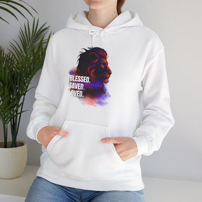 Blessed, Saved, Loved Lion Hoodie - Unisex Heavy Blend Sweatshirt