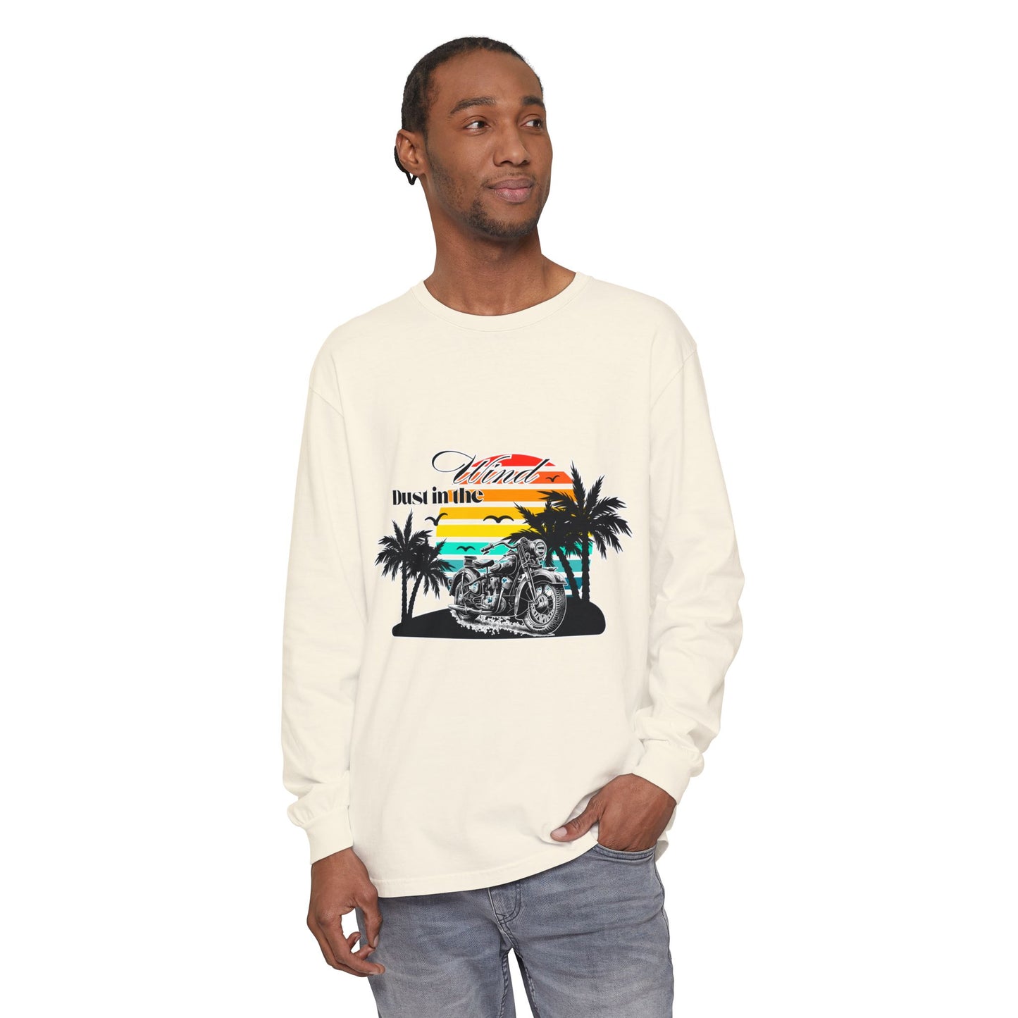 Dust in the Wind - Vintage Motorcycle & Sunset Design