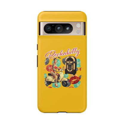 Rockabilly Phone Case, Vintage Scooter Design, Retro Style Cover, Fun Gift for Music Lovers, Yellow Tough Cases
