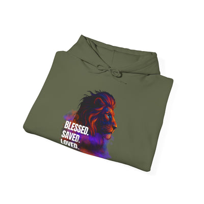 Blessed, Saved, Loved Lion Hoodie - Unisex Heavy Blend Sweatshirt