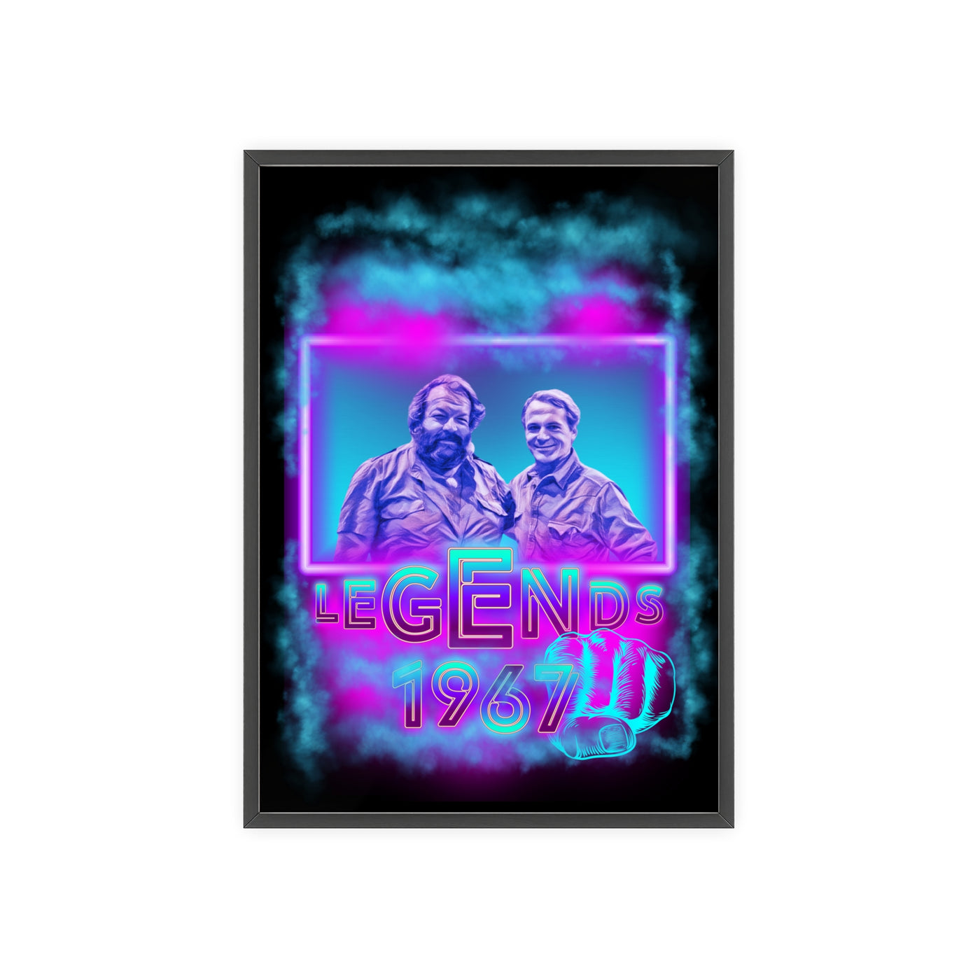 Retro Legends Poster with Wooden Frame - 1967 Nostalgia Art Bud Spencer &amp; Terence Hill