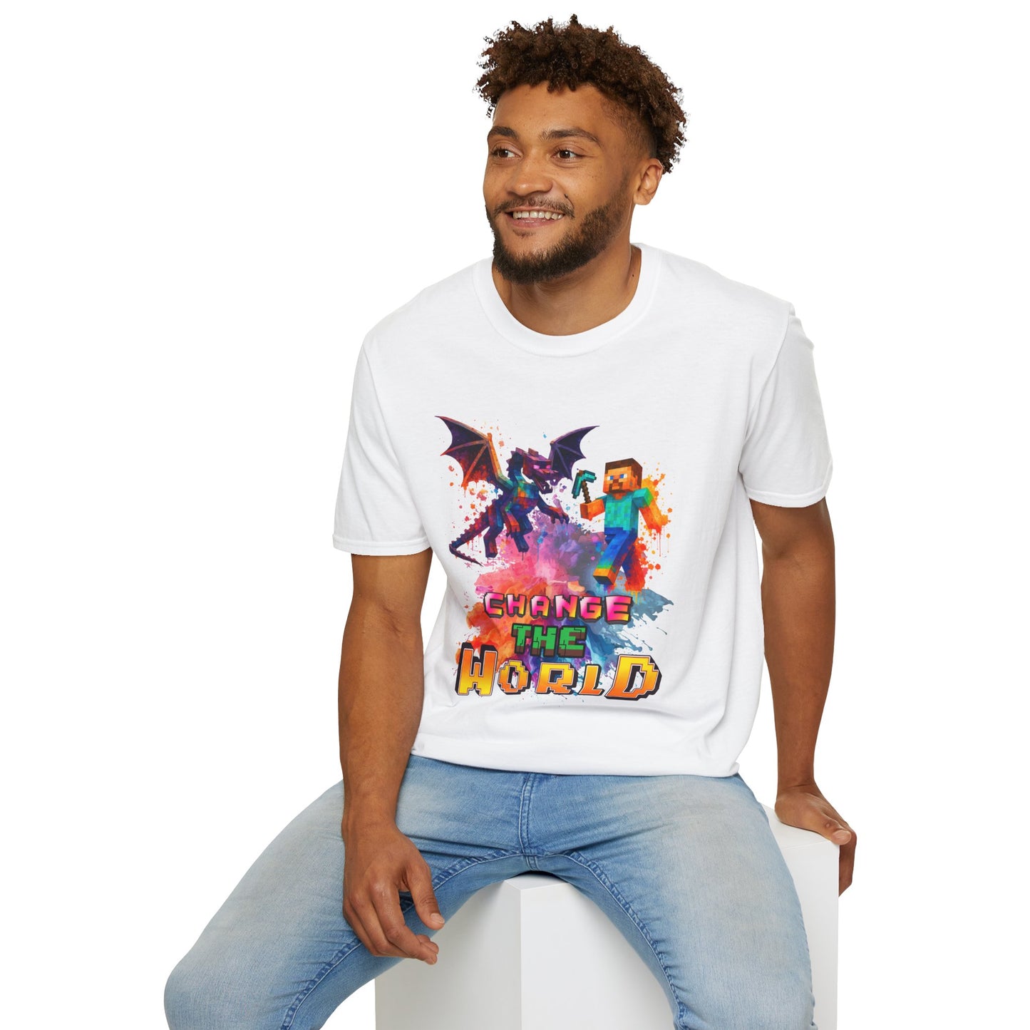 Minecraft Change the World Video Game T-Shirt - Unisex Softstyle Tee for Gamers