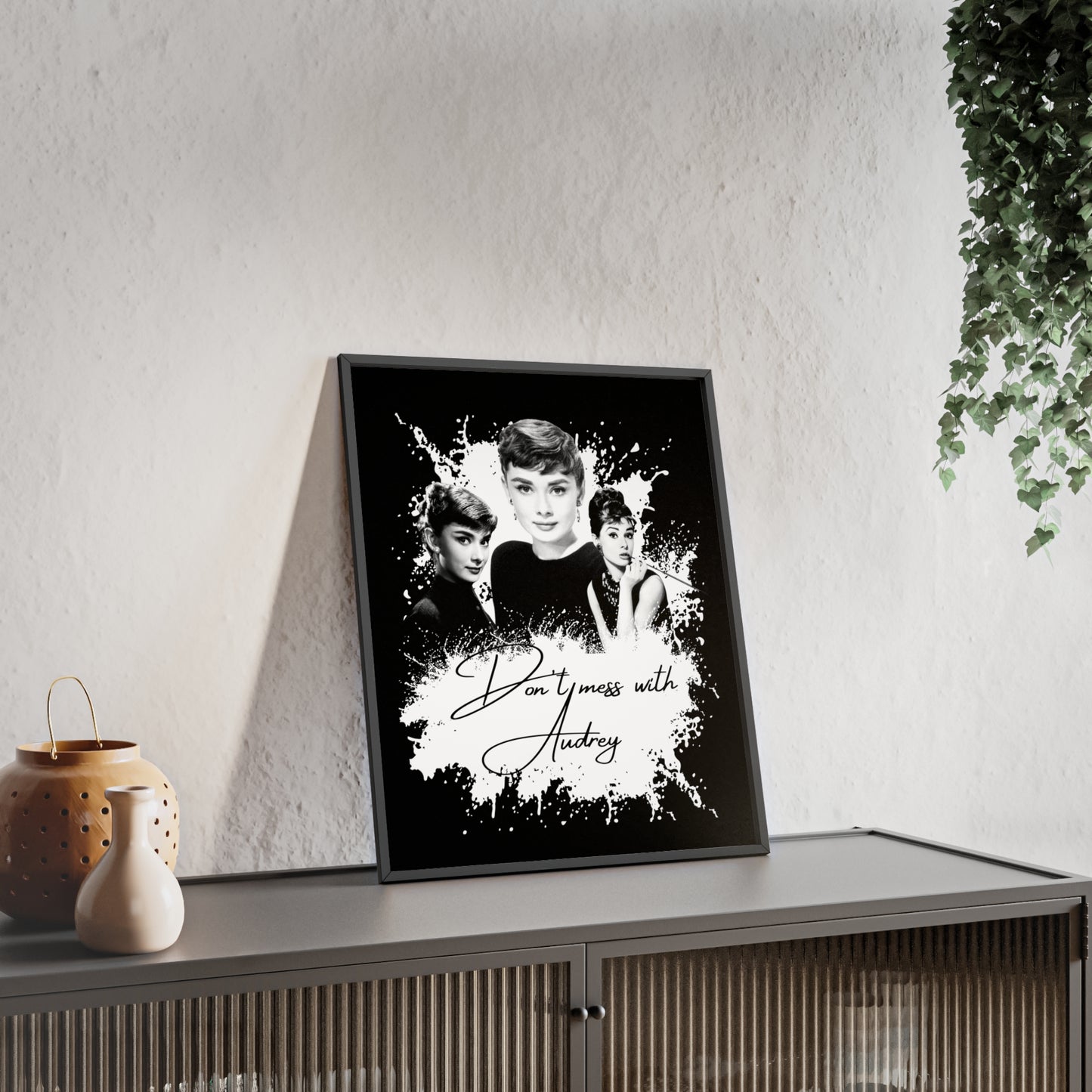 Audrey Hepburn Classic Poster with Wooden Frame - 'Don't Mess with Audrey'