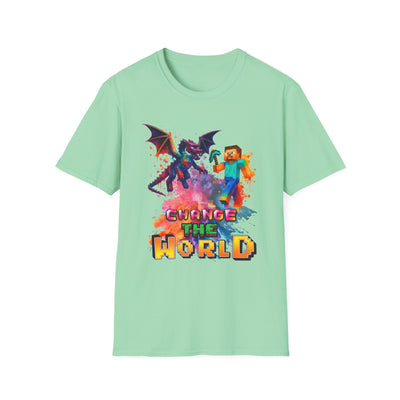 Minecraft Change the World Video Game T-Shirt - Unisex Softstyle Tee for Gamers