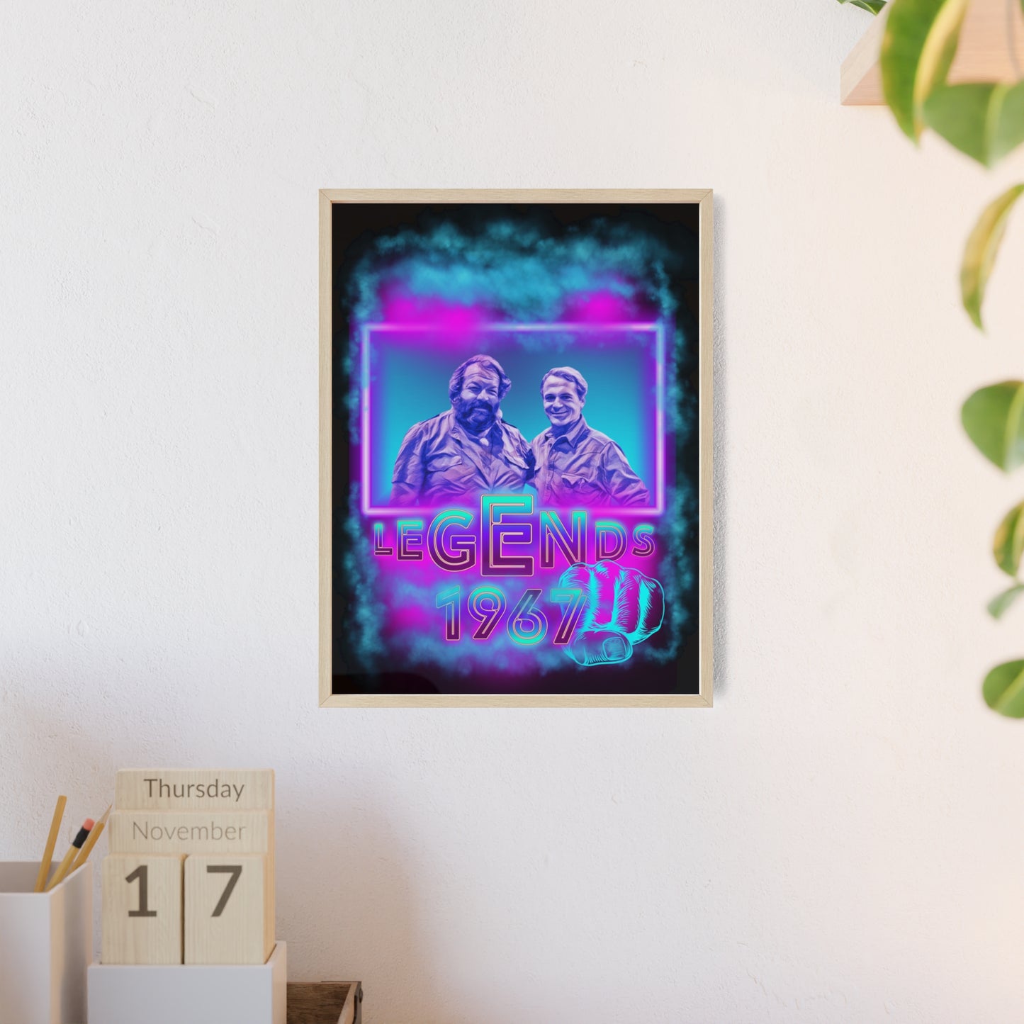 Retro Legends Poster with Wooden Frame - 1967 Nostalgia Art Bud Spencer &amp; Terence Hill