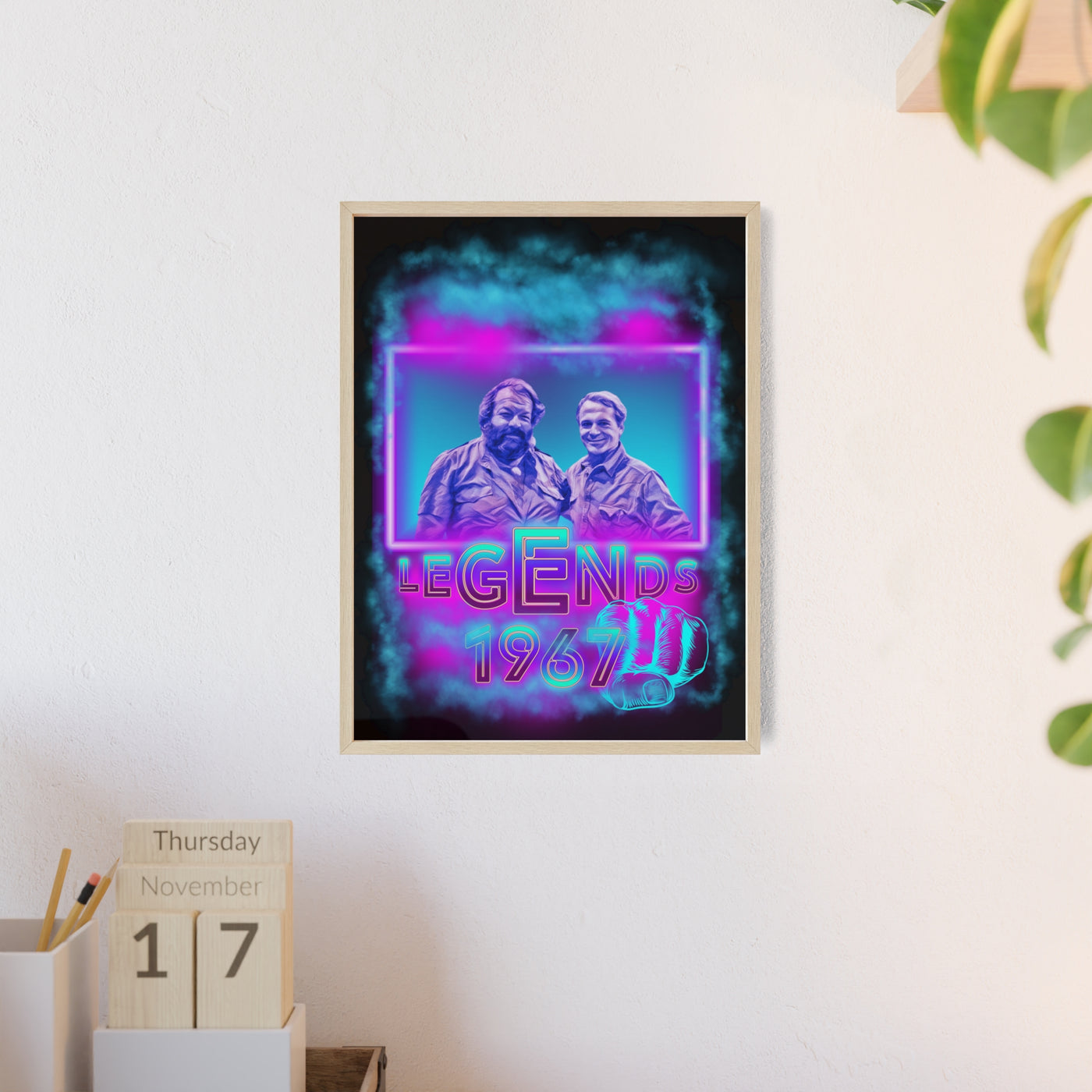 Retro Legends Poster with Wooden Frame - 1967 Nostalgia Art Bud Spencer &amp; Terence Hill