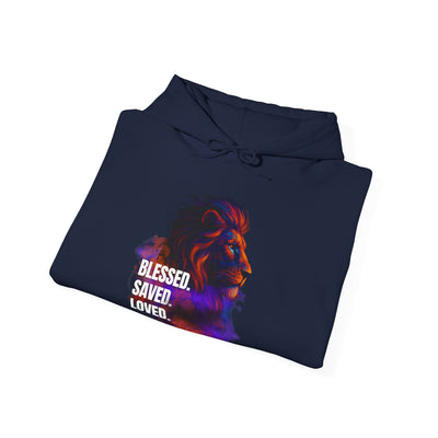 Blessed, Saved, Loved Lion Hoodie - Unisex Heavy Blend Sweatshirt
