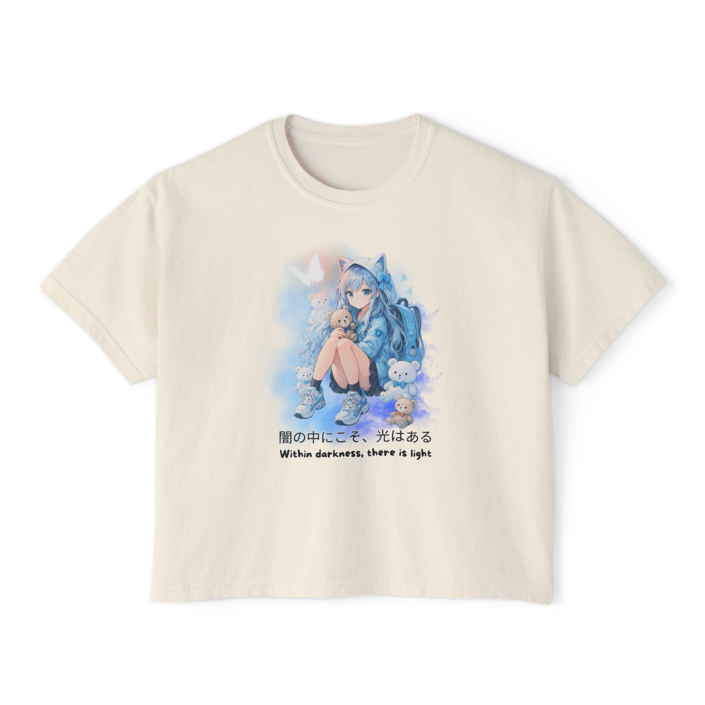 Women's Boxy Tee - "Within Darkness, There is Light" Cozy Cartoon Tee Anime