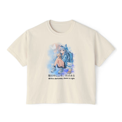 Women's Boxy Tee - "Within Darkness, There is Light" Cozy Cartoon Tee Anime
