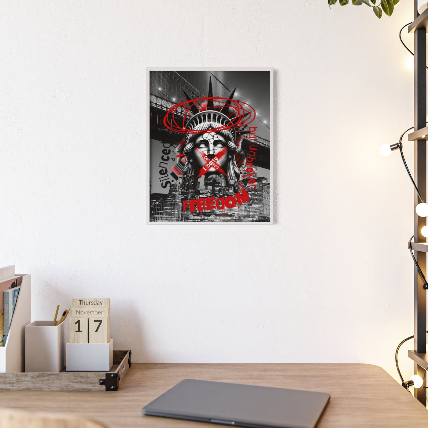 Freedom Poster with Wooden Frame - NYC Decor, Wall Art