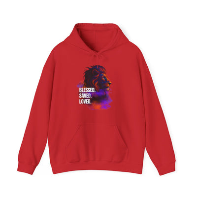 Blessed, Saved, Loved Lion Hoodie - Unisex Heavy Blend Sweatshirt