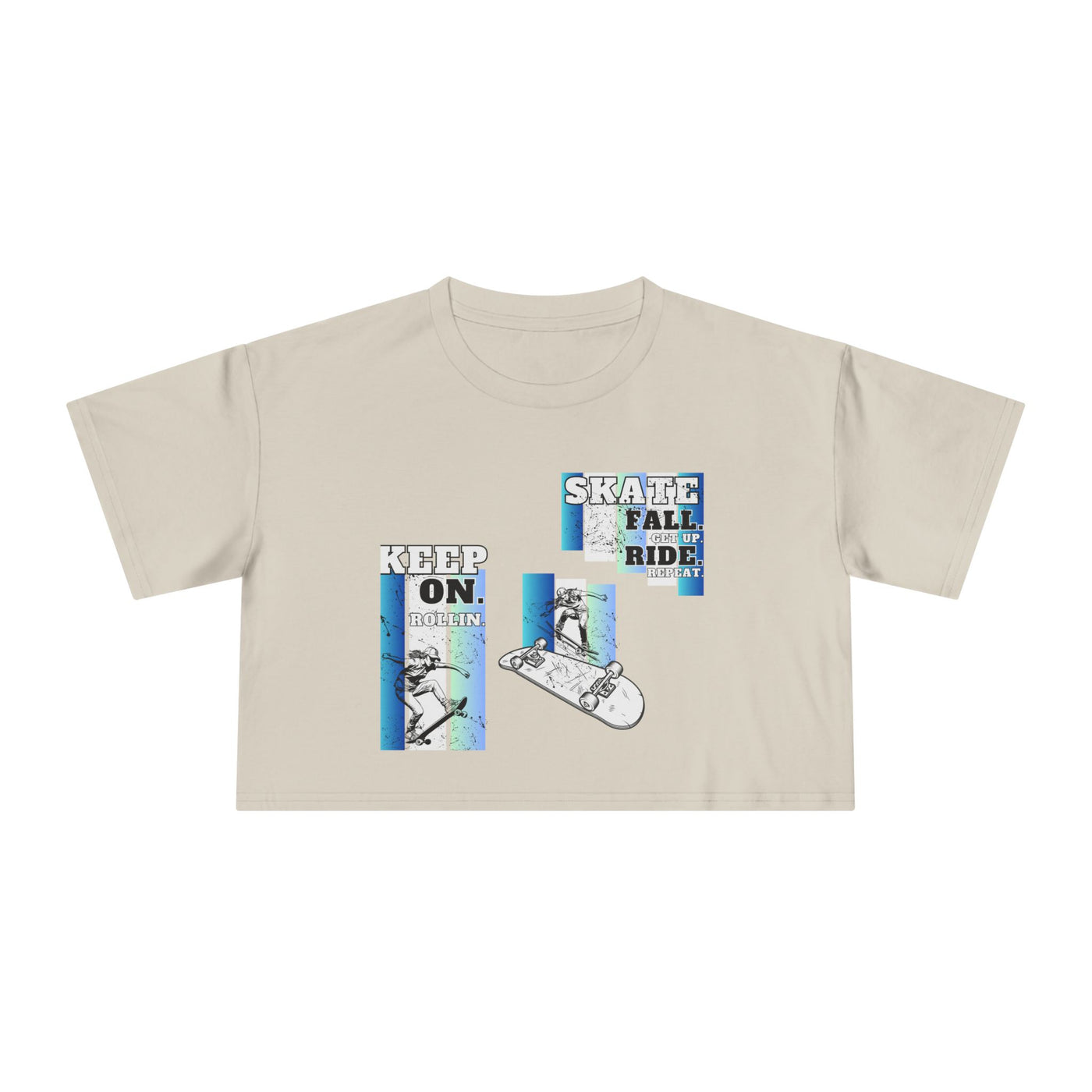 Skateboarding Women's Crop Tee - Keep On Skatin' & Fall Ride Graphic T-Shirt