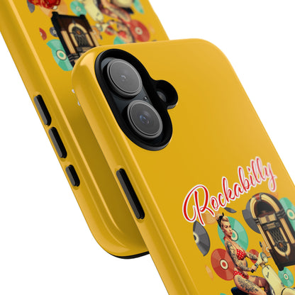 Rockabilly Phone Case, Vintage Scooter Design, Retro Style Cover, Fun Gift for Music Lovers, Yellow Tough Cases