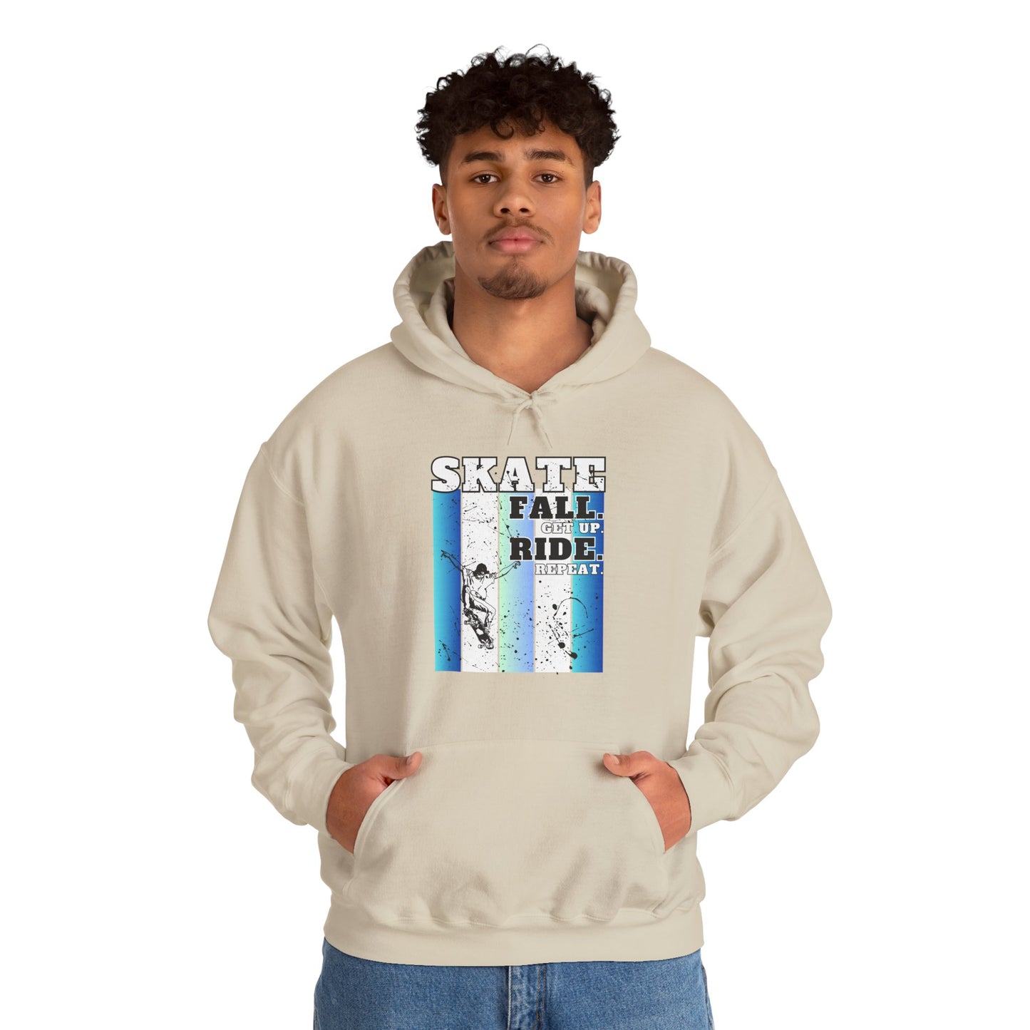 Skateboarding Warmup Hoodie - 'Skate Fall Get Up Ride Repeat' Design