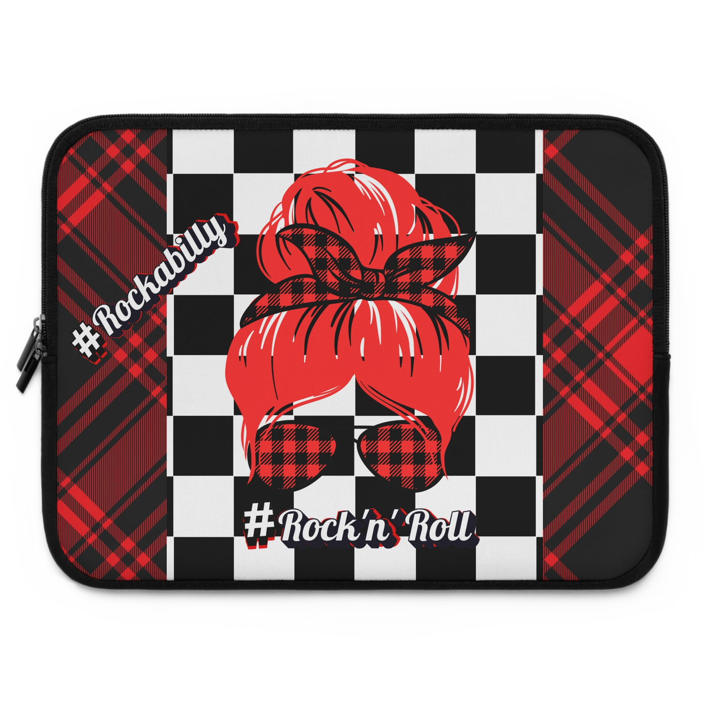 Rockabilly Chic Laptop Sleeve - Retro Plaid Design,