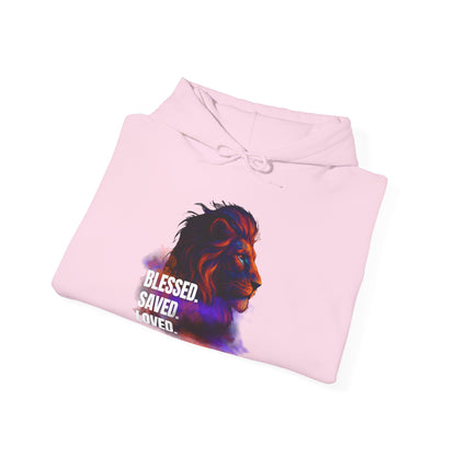 Blessed, Saved, Loved Lion Hoodie - Unisex Heavy Blend Sweatshirt