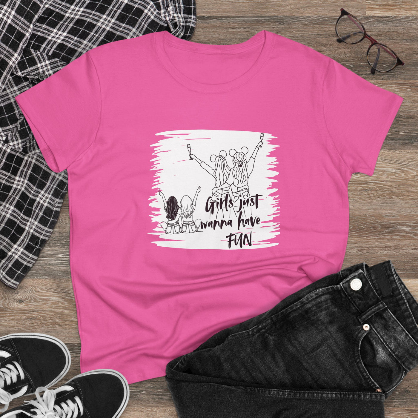 Girls Just Wanna Have Fun Cotton Tee - Women's Midweight Casual Shirt