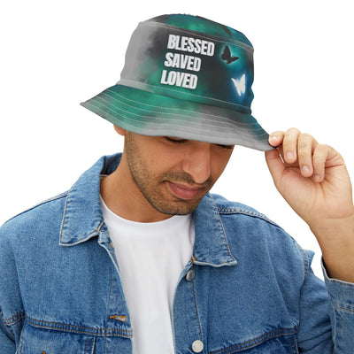 Blessed Saved Loved - Christian - Christlich - Jesus - Gott Hat- Fischerhut