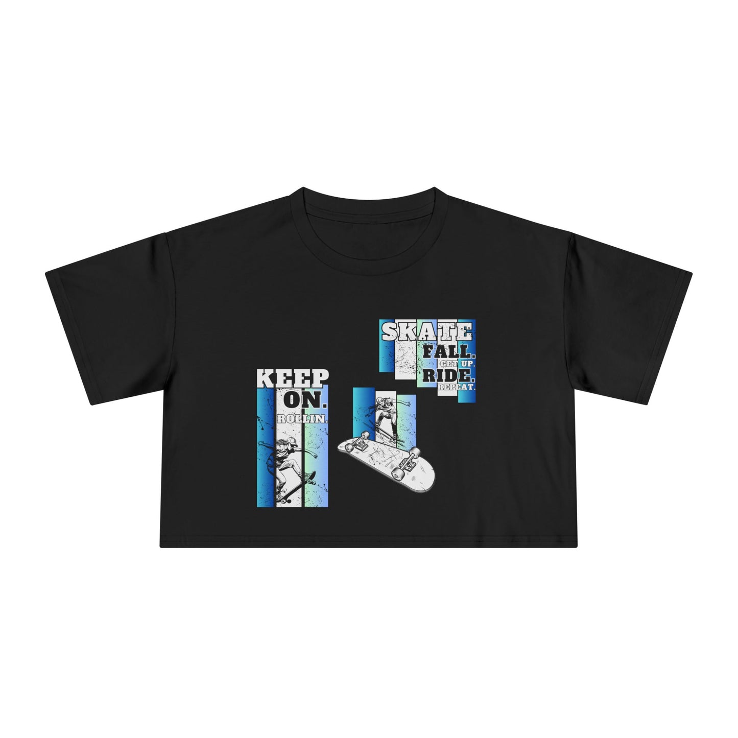 Skateboarding Women's Crop Tee - Keep On Skatin' &amp; Fall Ride Graphic T-Shirt