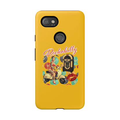Rockabilly Phone Case, Vintage Scooter Design, Retro Style Cover, Fun Gift for Music Lovers, Yellow Tough Cases