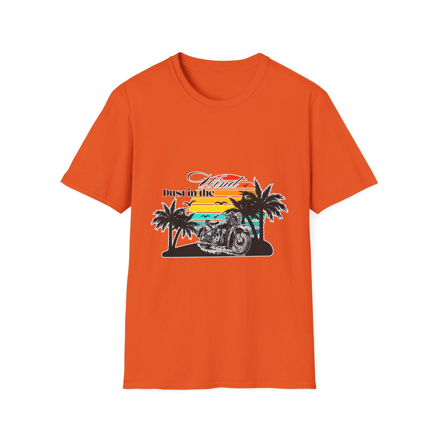 Dust in the Wind Unisex Jersey Tee – Retro Motorcycle & Palm Trees Design