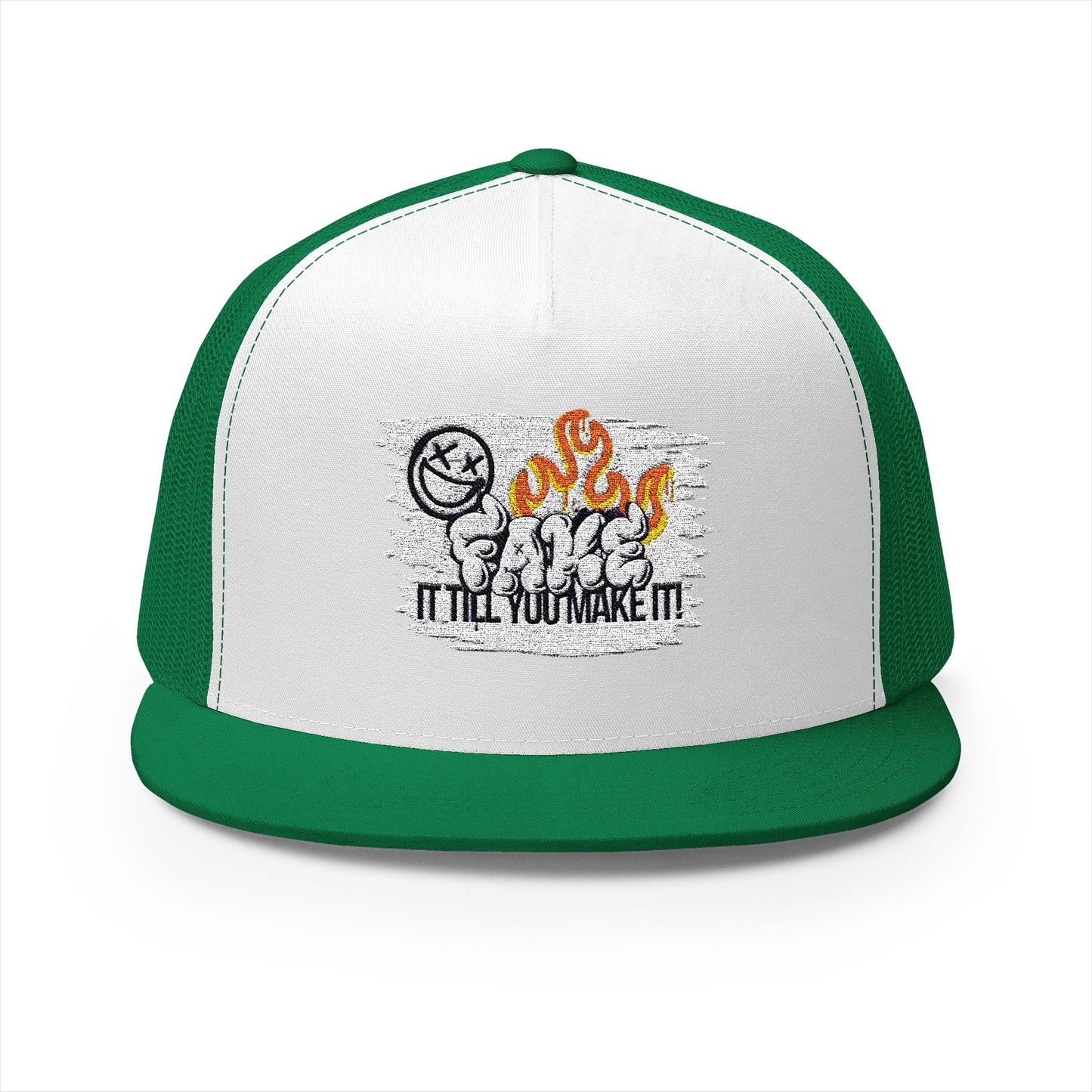 Embroidered 5 Panel Trucker Cap - Fake it til you make it