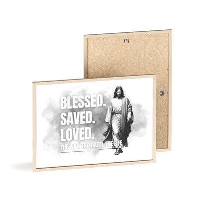 Inspirational Jesus Wall Art - Blessed, Saved, Loved - Framed Poster