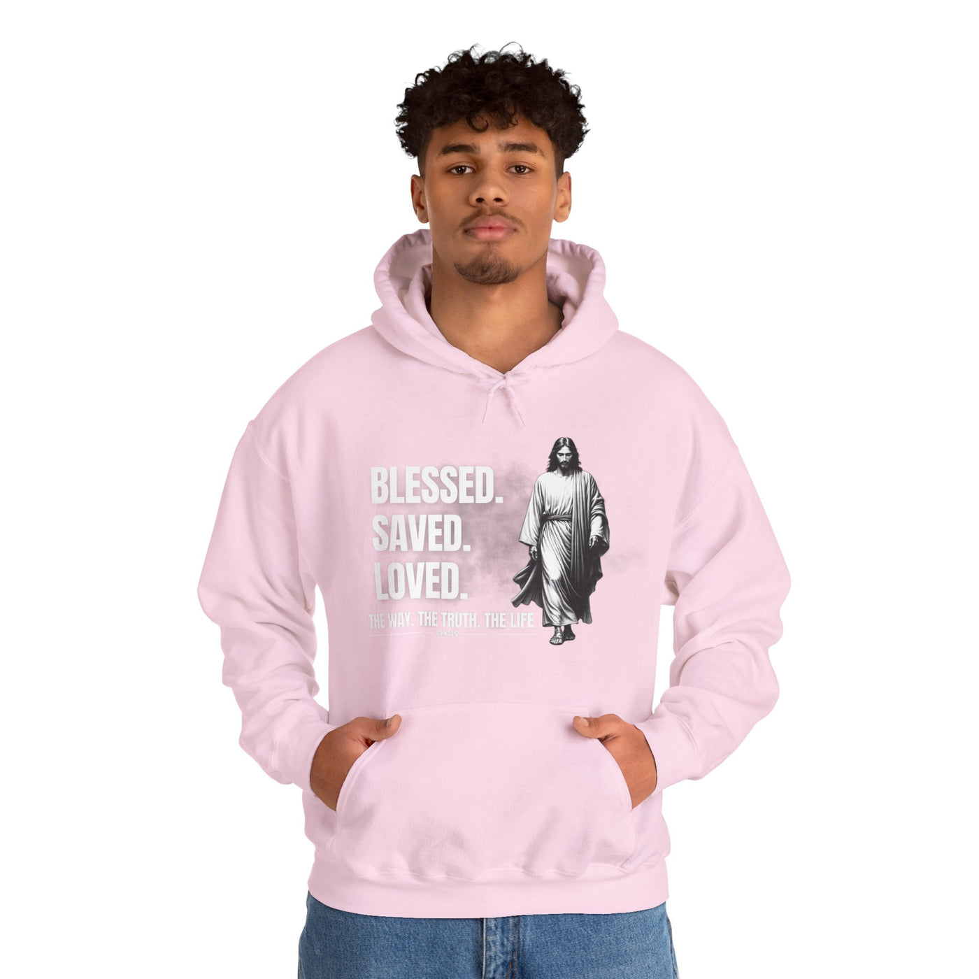 Blessed, Saved, Loved Hoodie - Unisex Heavy Blend Sweatshirt for Comfort and Faith Jesus