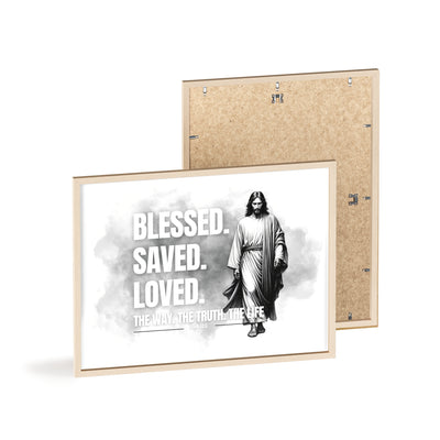 Inspirational Jesus Wall Art - Blessed, Saved, Loved - Framed Poster