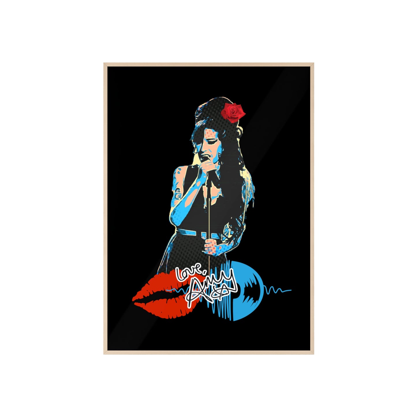 Love Amy Winehouse Poster with Wooden Frame - Vibrant Wall Art for Music Lovers