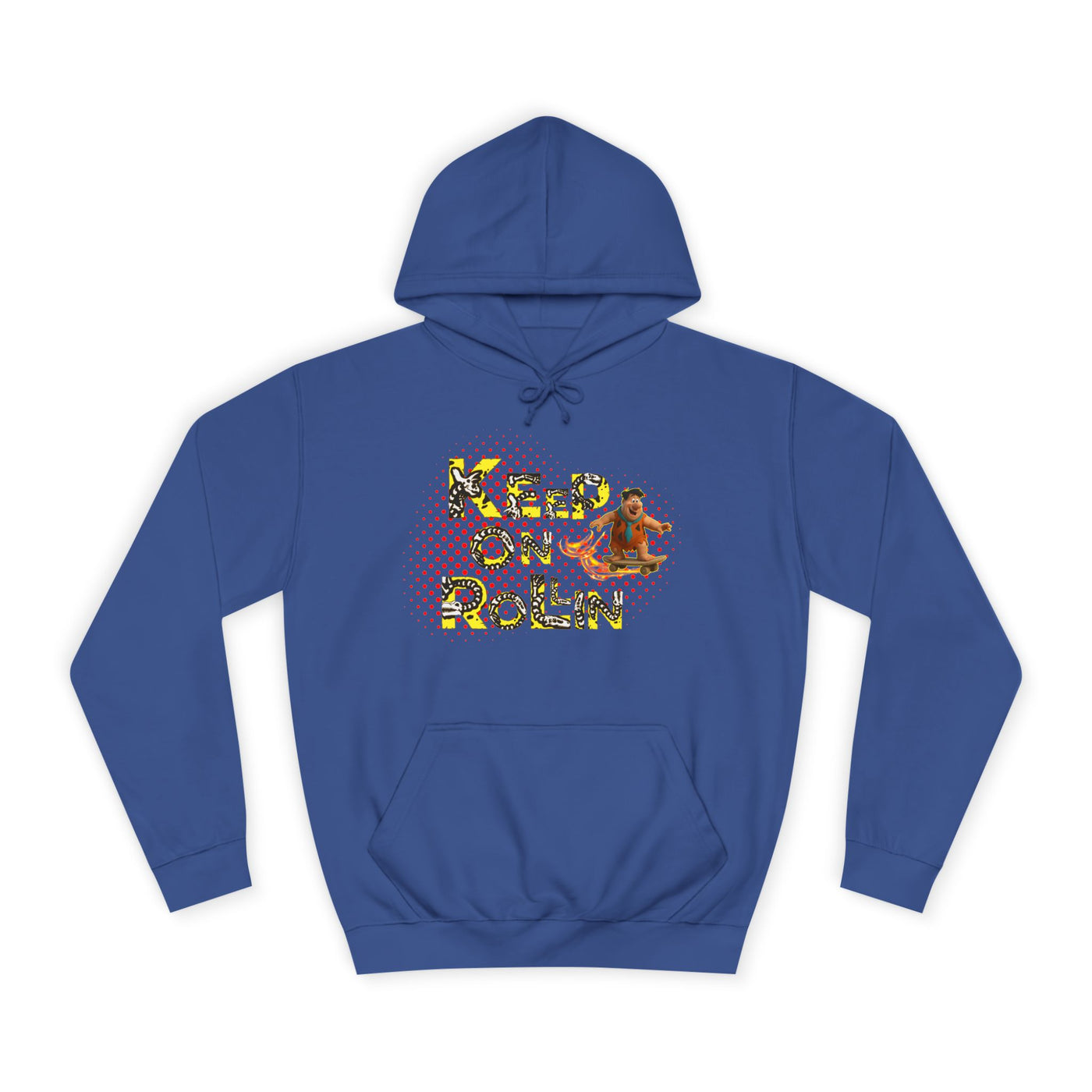 'Keep On Rollin' Design Unisex College Hoodie Flintstones Feuerstein