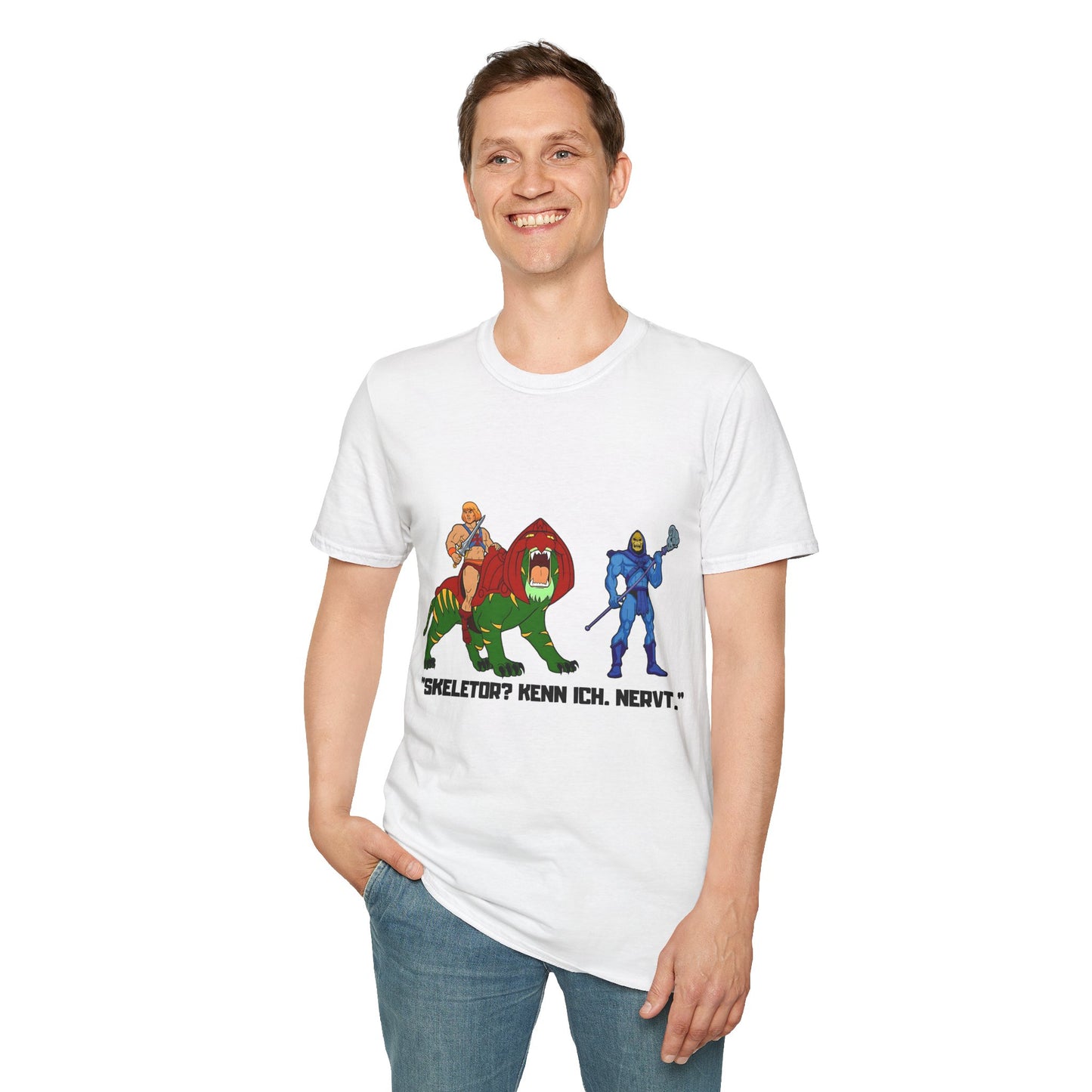 He-Man Retro Graphic Tee, Unisex Softstyle Shirt for Fans, Vintage Cartoon Apparel, Gift for Geeks, Nostalgic T-Shirt