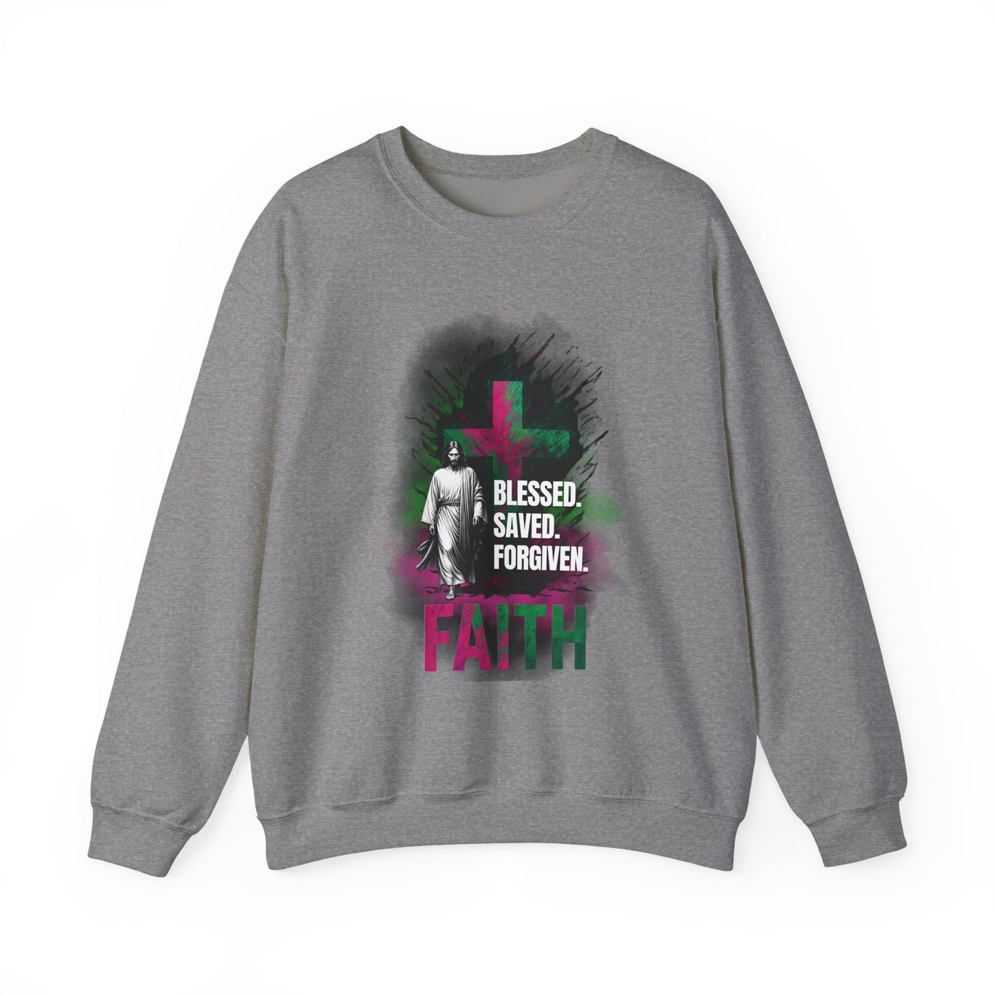 Jesus mit Faith und Spruch Blessed -Saved -Forgiven Sweatshirt