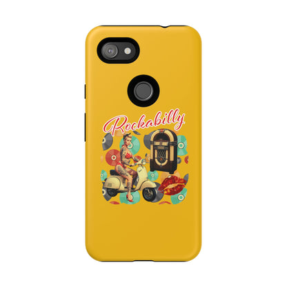 Rockabilly Phone Case, Vintage Scooter Design, Retro Style Cover, Fun Gift for Music Lovers, Yellow Tough Cases