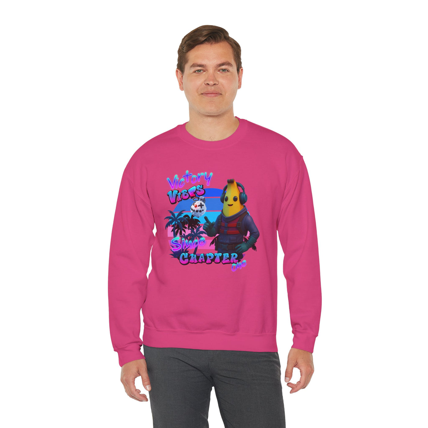 Victory Fortnite Vibes Banana Crewneck Sweatshirt - Unisex Heavy Blend