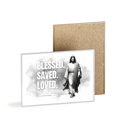 Inspirational Jesus Wall Art - Blessed, Saved, Loved - Framed Poster