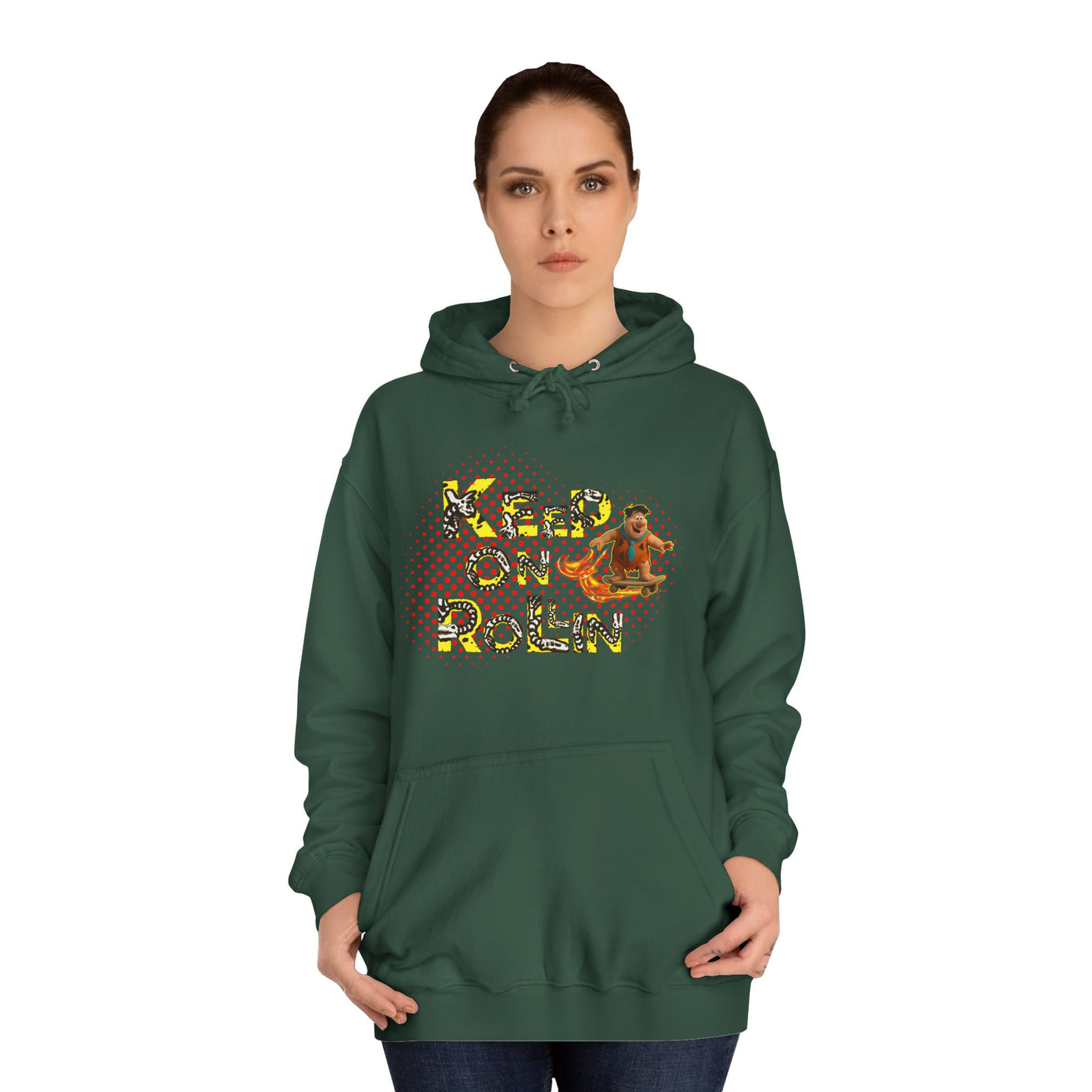 'Keep On Rollin' Design Unisex College Hoodie Flintstones Feuerstein