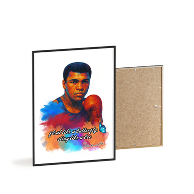 Inspirational Muhammad Ali Poster with Wooden Frame - Float Like a Butterfly, Sting Like a Bee