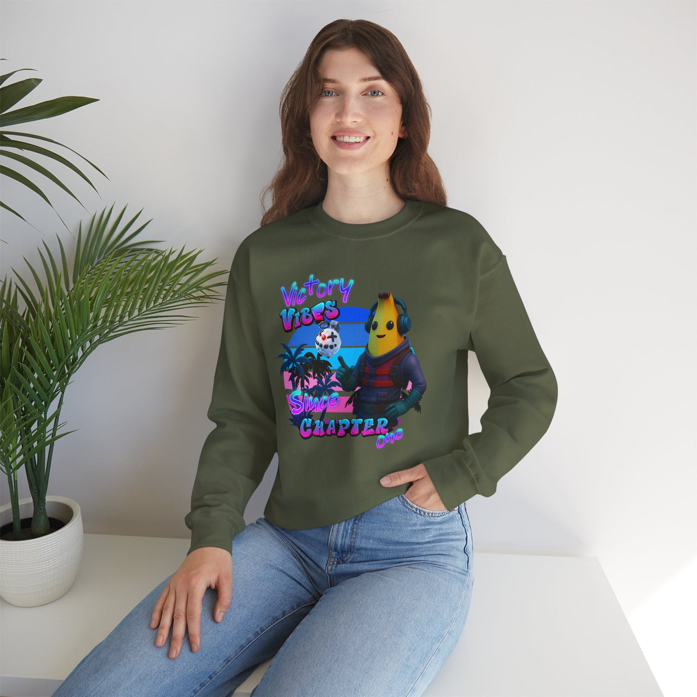 Victory Fortnite Vibes Banana Crewneck Sweatshirt - Unisex Heavy Blend