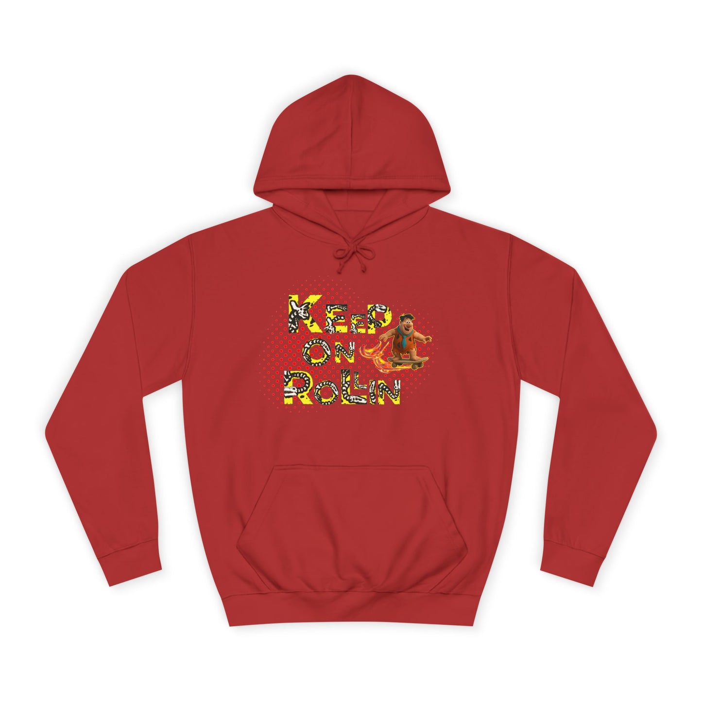 'Keep On Rollin' Design Unisex College Hoodie Flintstones Feuerstein